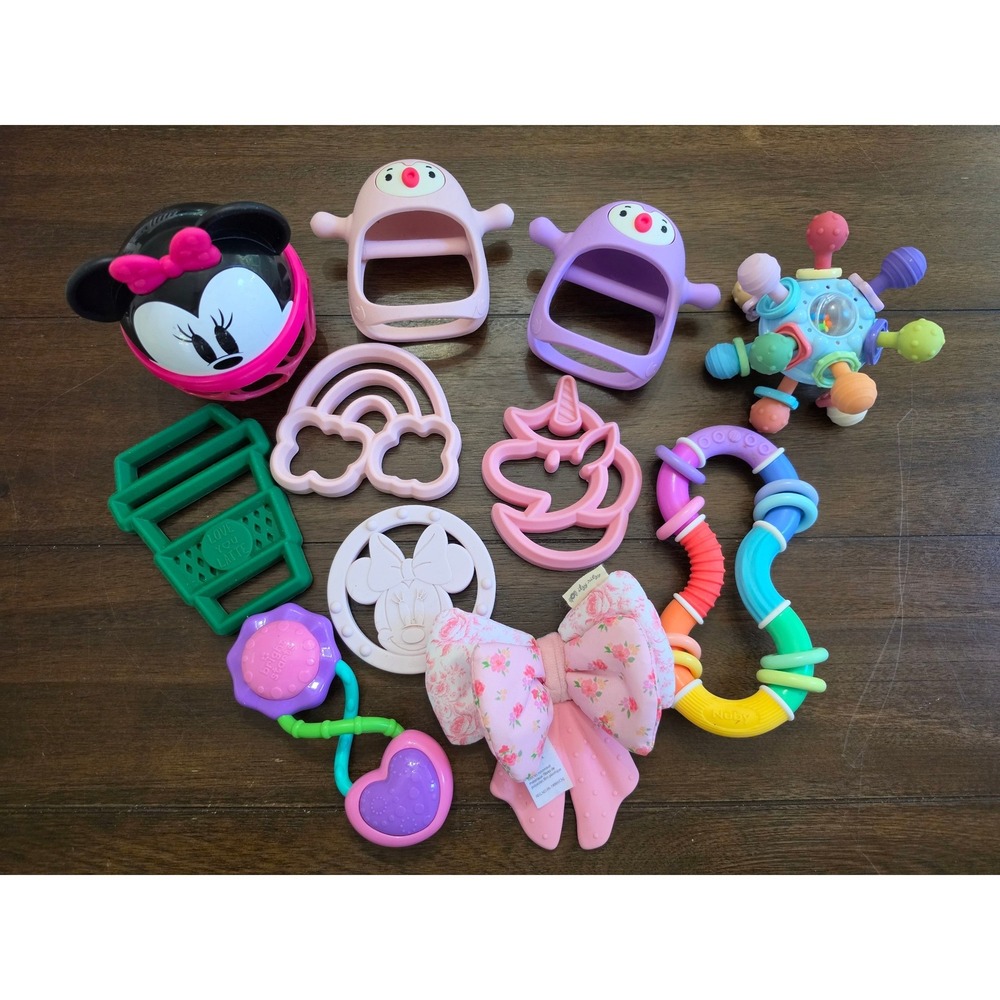Girls Baby Teether Lot of 10 Silicone Rattles Minnie Mouse